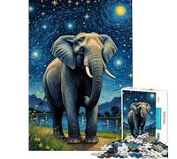 Rompecabezas para Adolescentes de 1000 Piezas Elefante Noche Estrellada Rompecabezas para Adultos Juego Familiar Mejora la Memoria (tamaño 50x75cm)