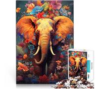 Rompecabezas para Adolescentes de 1000 Piezas Elefante pintando Flores Corte de precisión con Piezas de Formas aleatorias Que se entrelazan Completamente 52x38cm