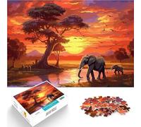 Rompecabezas para Adolescentes de 1000 Piezas Elefantes África Atardecer Montaje de Patrones Interacción Entre Padres e Hijos 75x50cm
