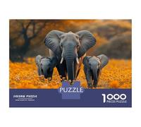 Rompecabezas para Adolescentes De 1000 Piezas Elephant Family in A Field of Flowers Rompecabezas para Adultos Juego De Ingenio Alivia El Estrés Ayuda A Ejercitar El Cerebro 52x38cm/1000pcs