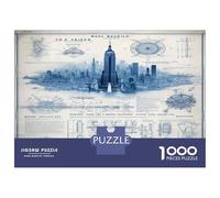 Rompecabezas para Adolescentes De 1000 Piezas Empire State Building Blueprint Rompecabezas para Adultos Juego De Ingenio para Mejorar La Memoria Actividades Divertidas En Casa 52x38cm/1000pcs