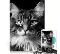 Rompecabezas para Adolescentes de 1000 Piezas en Blanco y Negro con diseño de Gato Genial y Bordes definidos Juego Divertido para concentrarse y Relajarse Regalo Ideal para una Navidad Tranquila