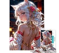 Rompecabezas para Adolescentes de 1000 Piezas Encantadora Princesa Kitsune de Cabello Blanco con Vestimenta Tradicional Un Reto para completar Una Obra de Arte Juguete Educativo Apto para Mayores