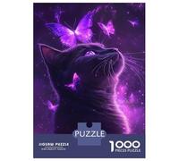 Rompecabezas para Adolescentes De 1000 Piezas Enchanted Feline & Butterflies Rompecabezas para Adultos Juego De Ingenio Una Obra De Arte Actividades Divertidas En Casa 52x38cm/1000pcs