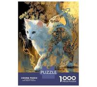 Rompecabezas Para Adolescentes De 1000 Piezas Enchanted White Cat with Floral Patterns Rompecabezas Para Adultos Juguete Decoración De Pared Mejora La Memoria Regalos De Cumpleaños Y Únicos 38x26cm/10
