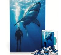 Rompecabezas para Adolescentes de 1000 Piezas Encuentro con el Gran Tiburón Blanco, Juguetes para armar, Mejora la Memoria, con póster y Hoja de Preguntas a Juego 38x52cm