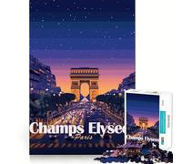Rompecabezas para Adolescentes de 1000 Piezas Escena Nocturna de los Campos Elíseos de París,Bordes impecables,Juego Divertido para Pensar,Momento Acogedor,decoración navideña (38x52cm)