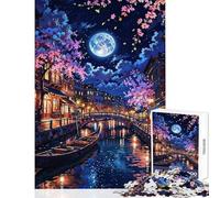 Rompecabezas para Adolescentes de 1000 Piezas Escena Nocturna de los Canales de Venecia con Luna Juego práctico para Decorar el hogar Juguetes de decoración para el hogar Difícil y desafiante