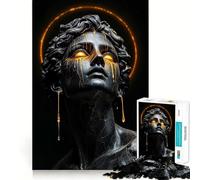 Rompecabezas para Adolescentes de 1000 Piezas Escultura Negra con Ojos Dorados goteando y halo Arte de Borde Premium Juego de concentración Mental,diversión,Regalo artístico de Navidad