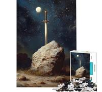 Rompecabezas para Adolescentes de 1000 Piezas Espada en la Piedra bajo la luz de la Luna Juego Relajante Juguete Intelectual Regalo de cumpleaños Una Obra de Arte (Tamaño 50x75cm)