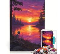 Rompecabezas para Adolescentes de 1000 Piezas Esqueleto contemplando la Puesta de Sol Junto al Lago Juegos relajantes Actividades Divertidas para Hacer en casa Hermoso diseño 38x26cm