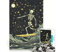 Rompecabezas para Adolescentes de 1000 Piezas Esqueleto Surfista en la Noche Estrellada Juegos relajantes Actividades Divertidas en casa Juego con un diseño Precioso 38x26cm