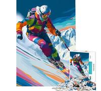 Rompecabezas para Adolescentes de 1000 Piezas Esquiador Colorido en una Ladera de montaña Juego Imposible Juguetes educativos Excelentes Regalos para Jugar y aliviar el estrés tamaño 38x52cm