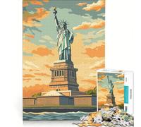 Rompecabezas para Adolescentes de 1000 Piezas Estatua de la Libertad al Atardecer Juegos Divertidos e interesantes para Reducir el estrés Cada Pieza es única 38x26cm