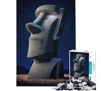 Rompecabezas para Adolescentes de 1000 Piezas Estatua Moai con Galaxias en Sus Ojos Rompecabezas prácticos para Adolescentes Ideales para Pasar el Tiempo en casa Durante Las Vacaciones (38x26cm)