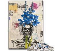 Rompecabezas para Adolescentes de 1000 Piezas, Estilo Basquiat, Flores y Calaveras, desafiantes Juegos Familiares, Juguetes de Bricolaje para decoración de Pared del hogar, Regalos de 26x38cm