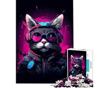 Rompecabezas para Adolescentes de 1000 Piezas Estilo Cyberpunk Cat Popart Juego desafiante Juguete antiestrés Regalo de Amigo Invisible (tamaño 38x52cm)