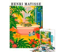 Rompecabezas para Adolescentes de 1000 Piezas Estilo Henri Matisse Gato en la bañera difícil y desafiante Juego Familiar Apto para Mayores de 14 años (38x26cm)