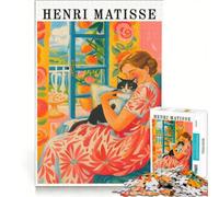 Rompecabezas para Adolescentes de 1000 Piezas Estilo Henri Matisse Mujer con Gato Juego Educativo decoración Lista de Deseos con Papá Noel 50x75cm