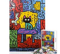 Rompecabezas para Adolescentes de 1000 Piezas Estilo Pop Art Gato Negro sobre Mesa Juegos educativos decoración Juguetes para armar interacción Entre Padres e Hijos (50x75cm)