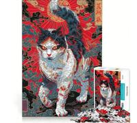 Rompecabezas para Adolescentes de 1000 Piezas Estilo Ukiyo-e Gato con Nubes y Sol Juego práctico difícil y desafiante Regalo Ideal para quienes Buscan un Juego entretenido 38x26cm