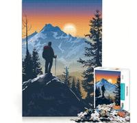 Rompecabezas para Adolescentes de 1000 Piezas Excursionista en la Cima de una montaña al Atardecer Juegos educativos para Mejorar la Memoria Regalo de cumpleaños obsequios 38x26cm