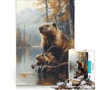 Rompecabezas para Adolescentes de 1000 Piezas: Familia de castores Junto al Lago de otoño Juegos relajantes, Actividades Familiares, con póster y Hoja de Preguntas a Juego 50x75cm