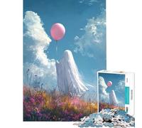 Rompecabezas para Adolescentes de 1000 Piezas Fantasma con Globo en un Campo de Flores Ideal para cumpleaños y Navidad Juguete Educativo antiestrés Apto para Mayores de 14 años 38x26cm