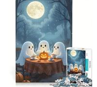 Rompecabezas para Adolescentes de 1000 Piezas Fantasmas Tomando el té en Halloween, Juguetes antiestrés, desafío exigente, para Fortalecer el Amor en Pareja 50x75cm