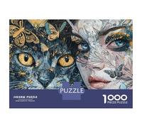Rompecabezas para Adolescentes De 1000 Piezas Fantasy Artwork Cat and Butterfly Rompecabezas Juguetes DIY Alivia El Estrés Interacción Entre Padres E Hijos 52x38cm/1000pcs