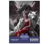 Rompecabezas para Adolescentes De 1000 Piezas Fantasy Artwork with Dragon Wolf Queen Rompecabezas DIY Juguetes Vacaciones En Casa Matar El Tiempo Cumpleaños Y Navidad 38x26cm/1000pcs