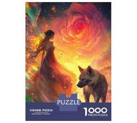 Rompecabezas para Adolescentes De 1000 Piezas Fantasy Artwork with Wolf and Rose Rompecabezas para Adultos Juego Familiar Difícil Difícil Cumpleaños Y Navidad 52x38cm/1000pcs