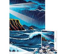 Rompecabezas para Adolescentes de 1000 Piezas Faro Durante una tormenta Juego práctico de dificultad Alta Juguetes antiestrés Que mejoran el Amor Entre Parejas (38x26cm)