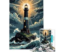 Rompecabezas para Adolescentes de 1000 Piezas Faro en Costa rocosa con Olas Juguete Intelectual Juego de ingenio Difícil Gran Regalo para los Amantes de los Juegos (Tamaño 50x75cm)
