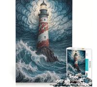 Rompecabezas para Adolescentes de 1000 Piezas Faro en Mares tempestuosos Juegos relajantes interacción Entre Padres e Hijos Juego de desafío único 38x52cm