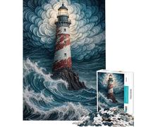 Rompecabezas para Adolescentes de 1000 Piezas Faro en Mares tormentosos Rompecabezas para Adultos Juego práctico decoración de Pared Regalo Ideal para Toda la Familia (tamaño 50x75cm)