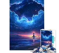 Rompecabezas para Adolescentes de 1000 Piezas Faro en una Isla Costera bajo un Cielo Estrellado Difícil y desafiante Regalos para Mujeres Juegos Divertidos para Mayores de 14 años 38x26cm