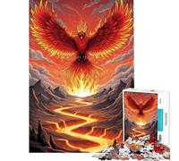 Rompecabezas para Adolescentes de 1000 Piezas Fénix de Fuego elevándose sobre un río de Lava Rompecabezas para Adultos Juego de ingenio Corte de precisión cumpleaños (38x52cm)