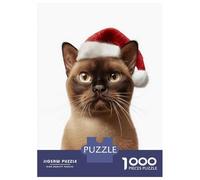 Rompecabezas para Adolescentes De 1000 Piezas Festive Burmese Cat in Santa Hat Rompecabezas para Adultos Juegos Relajantes Análisis Y Lógica Difícil Y Desafiante 52x38cm/1000pcs