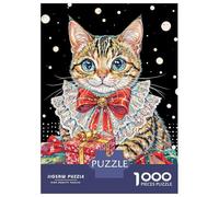 Rompecabezas para Adolescentes De 1000 Piezas Festive Cat with Gift Rompecabezas para Adultos Juegos Relajantes Análisis Y Lógica Difícil Y Desafiante 52x38cm/1000pcs