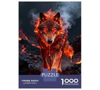 Rompecabezas para Adolescentes De 1000 Piezas Fiery Wolf in Volcanic Landscape Rompecabezas para Adultos Juegos Relajantes Mejora La Memoria Desafiante De Completar 70x50cm/1000pcs