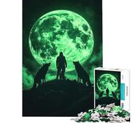Rompecabezas para Adolescentes de 1000 Piezas Figura Solitaria con Lobos Aullando a la Luna Juguetes educativos Juegos imposibles Corte de precisión Regalos de Amigo Invisible (tamaño 38x26cm)
