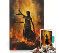 Rompecabezas para Adolescentes de 1000 Piezas Figura Vintage de la Dama de la Justicia al óleo Juego Imposible Regalo de cumpleaños con póster y Hoja de Preguntas a Juego 38x52cm