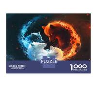 Rompecabezas para Adolescentes De 1000 Piezas Fire and Ice Wolves Art Print-1 Rompecabezas para Adultos Juego Práctico Que Mejora La Memoria Interacción Entre Padres E Hijos 38x26cm/1000pcs