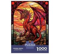 Rompecabezas para Adolescentes De 1000 Piezas Fire Dragon Stained Glass Rompecabezas para Adultos Juego De Ingenio para Mejorar La Memoria Actividades Divertidas En Casa 38x26cm/1000pcs