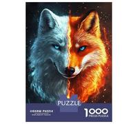 Rompecabezas para Adolescentes De 1000 Piezas Fire & Ice Wolf -1 Rompecabezas para Adultos Juguetes De Bricolaje Una Obra De Arte Diversión En Casa Actividades, 52x38cm/1000pcs