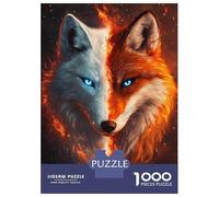 Rompecabezas para Adolescentes De 1000 Piezas Fire & Ice Wolf Rompecabezas para Adultos Juegos Relajantes Análisis Y Lógica Cumpleaños 52x38cm/1000pcs