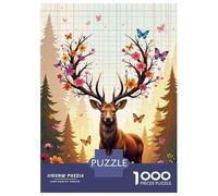 Rompecabezas para Adolescentes De 1000 Piezas Floral Antlered Deer Wall Art Rompecabezas para Adultos Juegos Relajantes Decoración Perfecta Cumpleaños Y Navidad 38x26cm/1000pcs