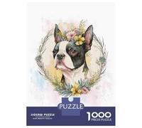 Rompecabezas para Adolescentes De 1000 Piezas Floral Boston Terrier Rompecabezas para Adultos Juegos Familiares Análisis Y Lógica Cumpleaños Y Navidad 38x26cm/1000pcs