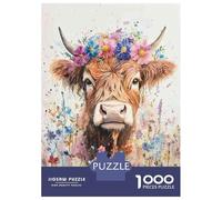 Rompecabezas para Adolescentes De 1000 Piezas Floral Cow Wall Art Print Rompecabezas para Adultos Juego Práctico Que Mejora La Memoria Interacción Entre Padres E Hijos 52x38cm/1000pcs